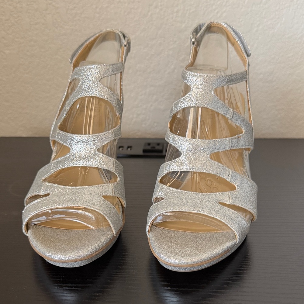 Naturalizer Dianna Silver Glitter Strappy Heels